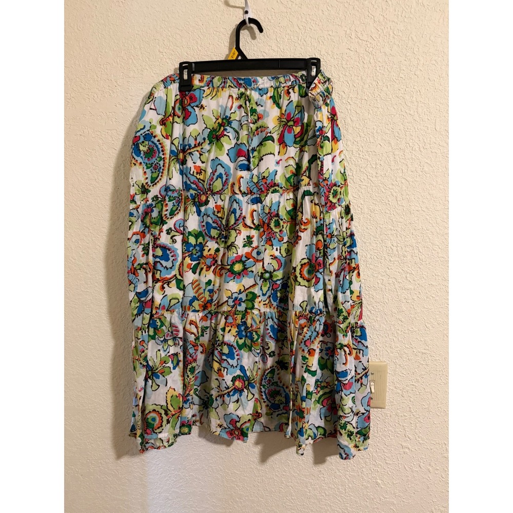 White Stag Womens XL Floral Paisley Tiered Cotton Maxi Skirt Modest